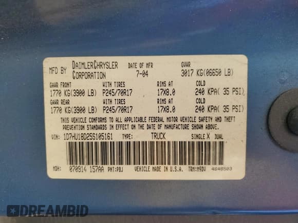 ✅ 2005 Dodge 1500 SLT • VIN: 1D7HU18D25S105161 • Lot: 84256795. Listed on Copart with 212,141 mi. Free auction sales archive from the USA and detailed vehicle history report at DreamBid. Image 13.