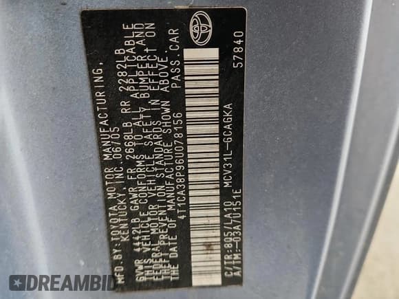 ✅ 2006 Toyota Solara SE • VIN: 4T1CA38P96U078156 • Lot: 67819935. Wystawiony na Copart z przebiegiem 298 989 mil. Bezpłatny archiwum sprzedaży aukcyjnych z USA i szczegółowy raport historii pojazdu na DreamBid. Zdjęcie 12.