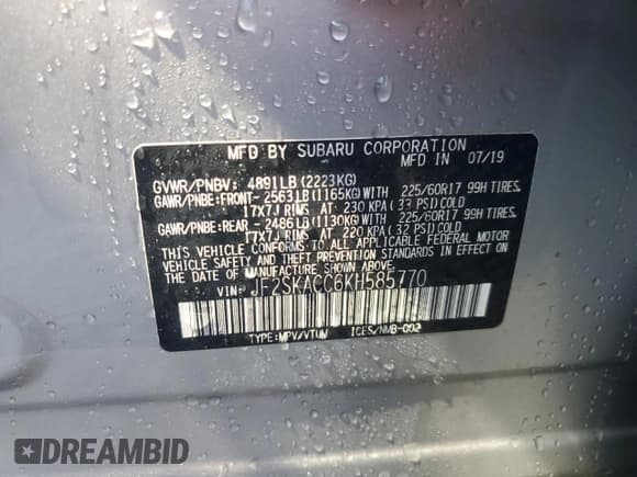 ✅ 2019 Subaru Forester • VIN: JF2SKACC6KH585770 • Lot: 84396115. Wystawiony na Copart z przebiegiem 145 090 mil. Bezpłatny archiwum sprzedaży aukcyjnych z USA i szczegółowy raport historii pojazdu na DreamBid. Zdjęcie 13.