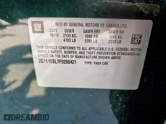 ✅ 2015 Chevrolet Impala LT • VIN: 2G1115SL7F9288421 • Лот: 53839655. Опубликован ранее на Copart с пробегом 107 492 миль. Бесплатный доступ к архиву аукционных продаж из США и подробный отчёт об истории автомобиля на DreamBid. Изображение 13.