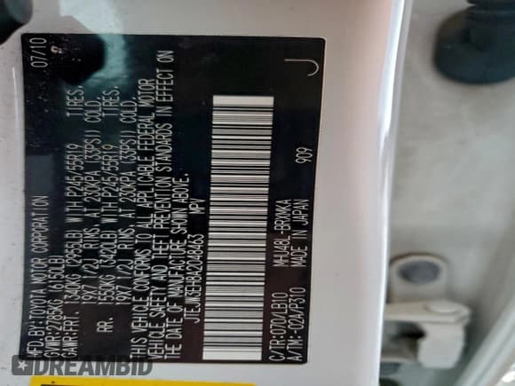 ✅ 2010 Toyota Highlander Limited • VIN: JTEJW3EH8A2048463 • Lot: 96524525. Listed on Copart with 219,008 mi. Free auction sales archive from the USA and detailed vehicle history report at DreamBid. Image 12.