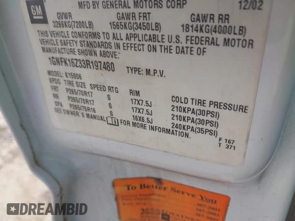 ✅ 2003 Chevrolet Suburban LT • VIN: 1GNFK16Z33R197480 • Лот: 41653292. Опубликован ранее на IAAI с пробегом Не указан. Бесплатный доступ к архиву аукционных продаж из США и подробный отчёт об истории автомобиля на DreamBid. Изображение 9.