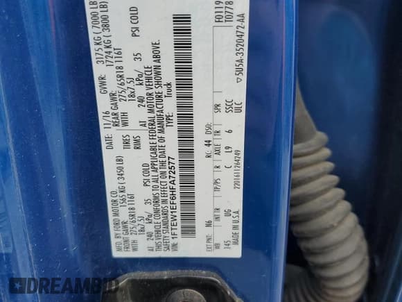 ✅ 2017 Ford F-150 XL • VIN: 1FTEW1EF6HFA72577 • Lot: 71989905. Listed on Copart with 71,032 mi. Free auction sales archive from the USA and detailed vehicle history report at DreamBid. Image 12.