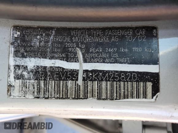 ✅ 2003 BMW 3 Series 330i • VIN: WBAEV53413KM25820 • Lot: 93453465. Wystawiony na Copart z przebiegiem Nie podano. Bezpłatny archiwum sprzedaży aukcyjnych z USA i szczegółowy raport historii pojazdu na DreamBid. Zdjęcie 12.