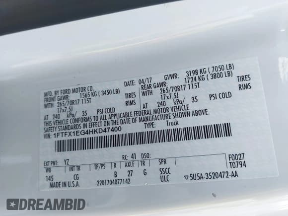 ✅ 2017 Ford F-150 XL • VIN: 1FTFX1EG4HKD47400 • Lot: 43530311. Wystawiony na IAAI z przebiegiem 146 998 mil. Bezpłatny archiwum sprzedaży aukcyjnych z USA i szczegółowy raport historii pojazdu na DreamBid. Zdjęcie 9.