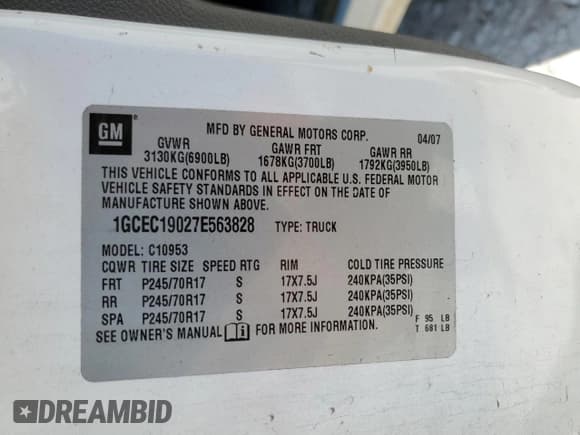 ✅ 2007 Chevrolet Silverado 1500 Work Truck • VIN: 1GCEC19027E563828 • Lot: 73979154. Listed on Copart with 291,919 mi. Free auction sales archive from the USA and detailed vehicle history report at DreamBid. Image 12.