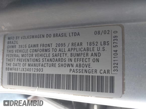 ✅ 2003 Volkswagen Golf GL • VIN: 9BWFK61JX34012903 • Lot: 41733949. Wystawiony na IAAI z przebiegiem 178 500 mil. Bezpłatny archiwum sprzedaży aukcyjnych z USA i szczegółowy raport historii pojazdu na DreamBid. Zdjęcie 9.