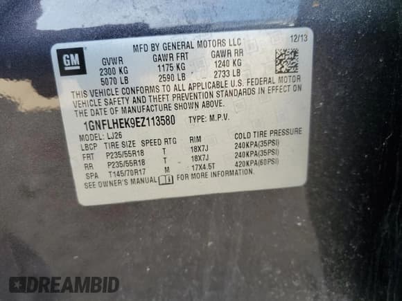 ✅ 2014 Chevrolet Equinox LTZ • VIN: 1GNFLHEK9EZ113580 • Лот: 71978005. Опубликован ранее на Copart с пробегом 153 184 миль. Бесплатный доступ к архиву аукционных продаж из США и подробный отчёт об истории автомобиля на DreamBid. Изображение 12.