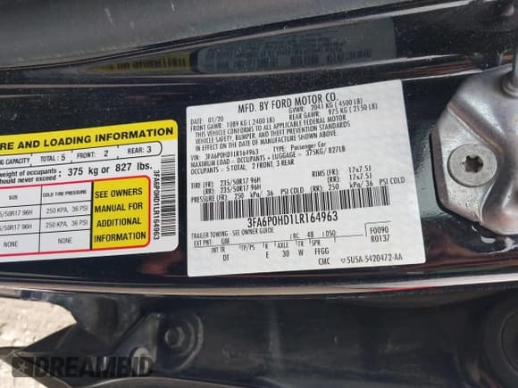 ✅ 2020 Ford Fusion SE • VIN: 3FA6P0HD1LR164963 • Lot: 42934066. Listed on IAAI with 52,918 mi. Free auction sales archive from the USA and detailed vehicle history report at DreamBid. Image 9.