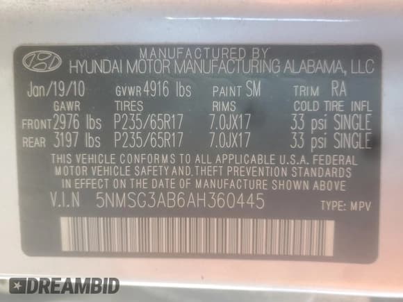 ✅ 2010 Hyundai Santa Fe GLS • VIN: 5NMSG3AB6AH360445 • Lot: 82657145. Listed on Copart with 224,975 mi. Free auction sales archive from the USA and detailed vehicle history report at DreamBid. Image 13.