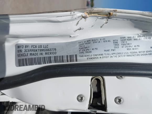 ✅ 2021 Ram 1500 Tradesman • VIN: 3C6RR6KT9MG663776 • Lot: 43423004. Listed on IAAI with 27,801 mi. Free auction sales archive from the USA and detailed vehicle history report at DreamBid. Image 17.