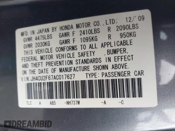 ✅ 2010 Acura TSX • VIN: JH4CU2F67AC017627 • Лот: 43428642. Опубликован ранее на IAAI с пробегом 188 649 миль. Бесплатный доступ к архиву аукционных продаж из США и подробный отчёт об истории автомобиля на DreamBid. Изображение 9.