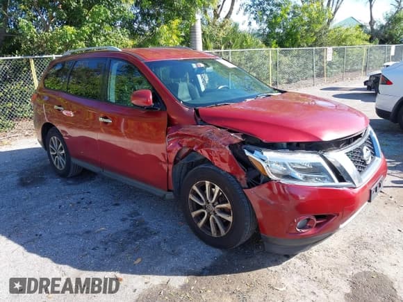✅ 2016 Nissan Pathfinder Platinum • VIN: 5N1AR2MN8GC607828 • Lot: 43678283. Listed on IAAI with 228,580 mi. Free auction sales archive from the USA and detailed vehicle history report at DreamBid. Image 1.