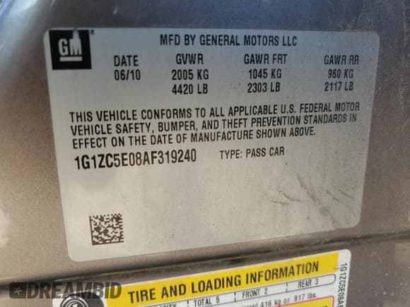 ✅ 2010 Chevrolet Malibu 1LT • VIN: 1G1ZC5E08AF319240 • Lot: 80895424. Listed on Copart with 146,314 mi. Free auction sales archive from the USA and detailed vehicle history report at DreamBid. Image 12.