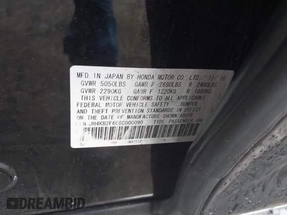 ✅ 2011 Acura RL Technology • VIN: JH4KB2F60BC000090 • Lot: 42126389. Listed on IAAI with Not provided. Free auction sales archive from the USA and detailed vehicle history report at DreamBid. Image 9.