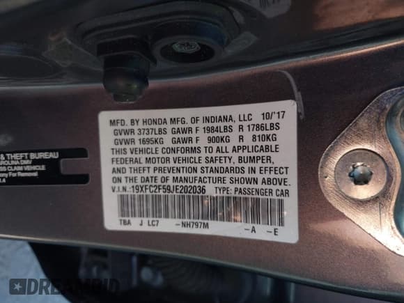 ✅ 2018 Honda Civic LX • VIN: 19XFC2F59JE202036 • Lot: 43611278. Wystawiony na IAAI z przebiegiem 134 070 mil. Bezpłatny archiwum sprzedaży aukcyjnych z USA i szczegółowy raport historii pojazdu na DreamBid. Zdjęcie 9.