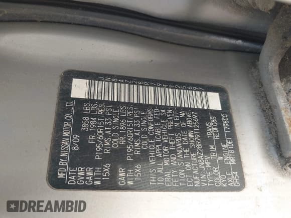 ✅ 2009 Nissan Cube S • VIN: JN8AZ28R79T125697 • Лот: 43105418. Опубликован ранее на IAAI с пробегом 181 229 миль. Бесплатный доступ к архиву аукционных продаж из США и подробный отчёт об истории автомобиля на DreamBid. Изображение 9.