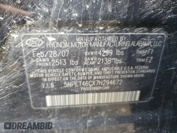 ✅ 2007 Hyundai Sonata GLS • VIN: 5NPET46CX7H294672 • Лот: 64082904. Опубликован ранее на Copart с пробегом 162 544 миль. Бесплатный доступ к архиву аукционных продаж из США и подробный отчёт об истории автомобиля на DreamBid. Изображение 12.