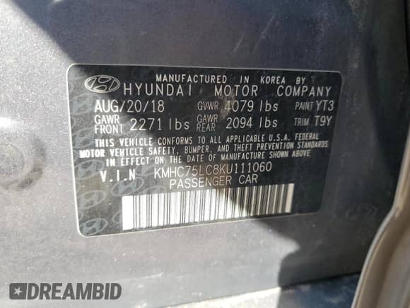 2019 Hyundai Ioniq SEL с VIN KMHC75LC8KU111060, выставлен на аукционе Copart как лот 47705195 с пробегом 132 863 миль миль и Списание • Salvage title. История ставок и продаж доступна на DreamBid. Изображение 12.