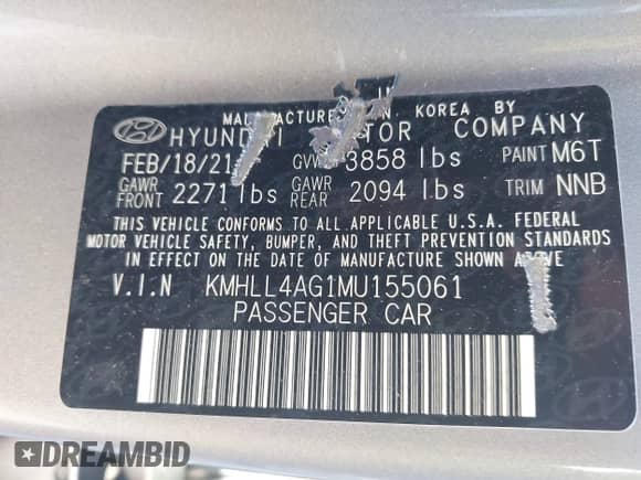 2021 Hyundai Elantra SE z VIN KMHLL4AG1MU155061, wystawiony jako IAAI lot #43382329 z przebiegiem 73 780 mil mil oraz . Historia ofert i sprzedaży dostępna na DreamBid. Obrazek 9.