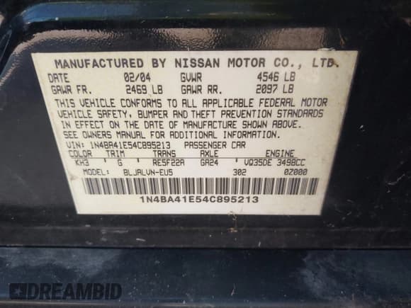 ✅ 2004 Nissan Maxima SL • VIN: 1N4BA41E54C895213 • Lot: 42262010. Listed on IAAI with 158,578 mi. Free auction sales archive from the USA and detailed vehicle history report at DreamBid. Image 9.