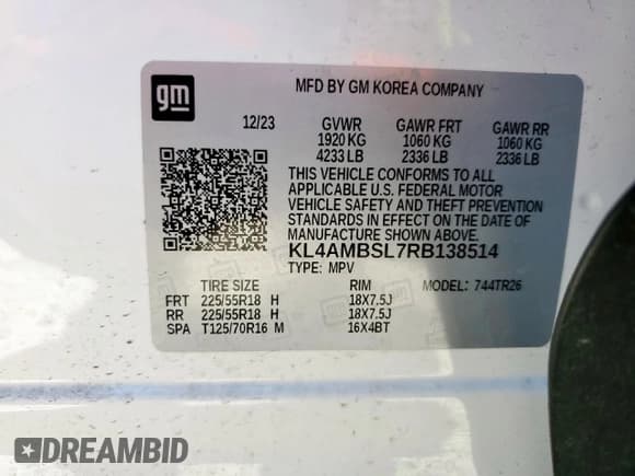 ✅ 2024 Buick Encore GX Preferred • VIN: KL4AMBSL7RB138514 • Lot: 90983625. Listed on Copart with 20,426 mi. Free auction sales archive from the USA and detailed vehicle history report at DreamBid. Image 14.