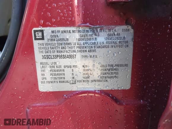 2008 Saturn VUE XE z VIN 3GSCL33P88S640657, wystawiony jako IAAI lot #40954856 z przebiegiem 127 895 mil mil oraz . Historia ofert i sprzedaży dostępna na DreamBid. Obrazek 9.