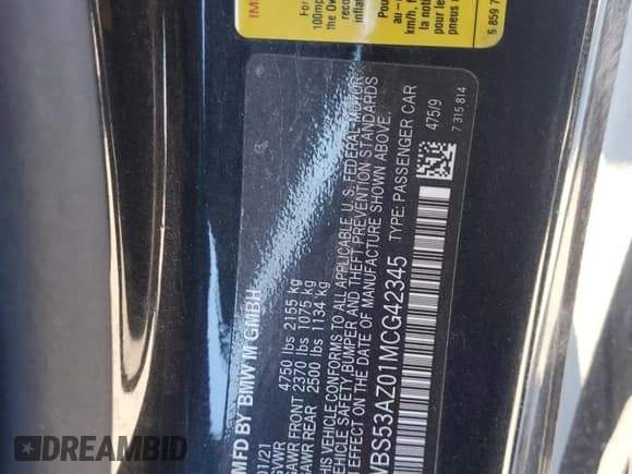 ✅ 2021 BMW M4 • VIN: WBS53AZ01MCG42345 • Lot: 81994184. Wystawiony na Copart z przebiegiem 38 071 mil. Bezpłatny archiwum sprzedaży aukcyjnych z USA i szczegółowy raport historii pojazdu na DreamBid. Zdjęcie 12.