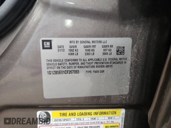 2012 Chevrolet Malibu 1LS с VIN 1G1ZB5E01CF267083, выставлен на аукционе Copart как лот 82617705 с пробегом 130 725 миль миль и На запчасти • Non repairable. История ставок и продаж доступна на DreamBid. Изображение 13.