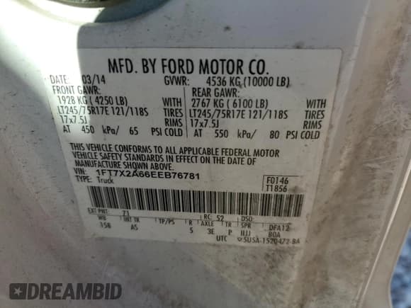 ✅ 2014 Ford F-250 XL • VIN: 1FT7X2A66EEB76781 • Lot: 46153105. Listed on Copart with 163,494 mi. Free auction sales archive from the USA and detailed vehicle history report at DreamBid. Image 12.