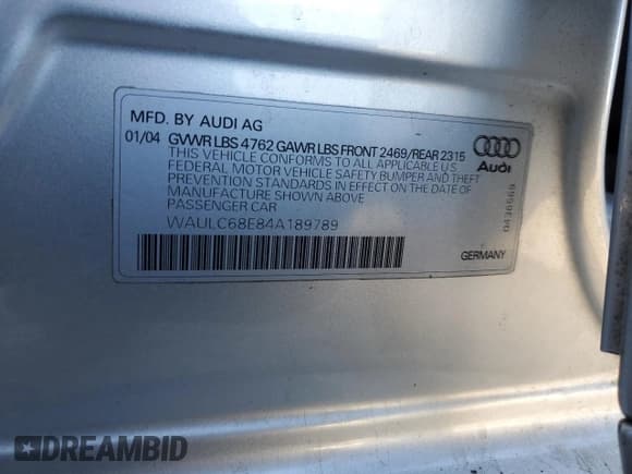 ✅ 2004 Audi A4 1.8T • VIN: WAULC68E84A189789 • Lot: 50744615. Listed on Copart with 153,772 mi. Free auction sales archive from the USA and detailed vehicle history report at DreamBid. Image 15.