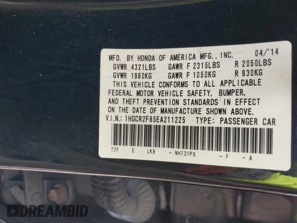 ✅ 2014 Honda Accord EX-L • VIN: 1HGCR2F85EA211225 • Lot: 43087521. Listed on IAAI with 154,370 mi. Free auction sales archive from the USA and detailed vehicle history report at DreamBid. Image 9.