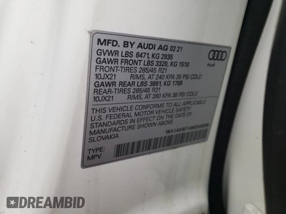 ✅ 2021 Audi Q8 Premium • VIN: WA1AVAF14MD028288 • Lot: 42691223. Listed on Copart with 23,508 mi. Free auction sales archive from the USA and detailed vehicle history report at DreamBid. Image 14.
