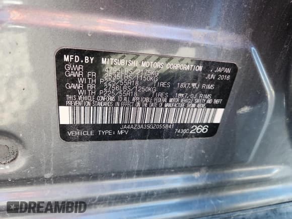 ✅ 2016 Mitsubishi Outlander SE • VIN: JA4AZ3A35GZ055841 • Lot: 92169095. Listed on Copart with 154,714 mi. Free auction sales archive from the USA and detailed vehicle history report at DreamBid. Image 13.