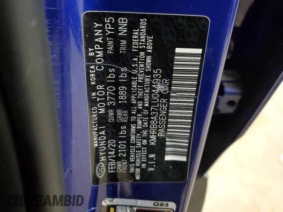 2020 Hyundai Venue SE с VIN KMHRB8A37LU044935, выставлен на аукционе Copart как лот 83208424 с пробегом 72 396 миль миль и Списание • Salvage title. История ставок и продаж доступна на DreamBid. Изображение 15.