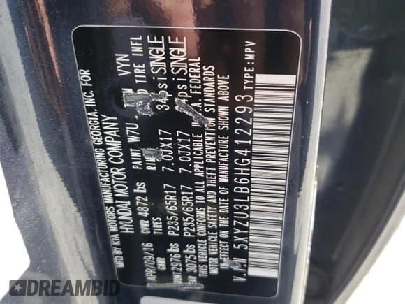 ✅ 2017 Hyundai Santa Fe 2.4L • VIN: 5XYZU3LB6HG412293 • Лот: 47908384. Опубликован ранее на Copart с пробегом 116 330 миль. Бесплатный доступ к архиву аукционных продаж из США и подробный отчёт об истории автомобиля на DreamBid. Изображение 12.