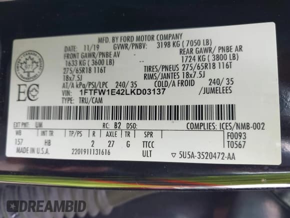 ✅ 2020 Ford F-150 XL • VIN: 1FTFW1E42LKD03137 • Lot: 43259775. Wystawiony na IAAI z przebiegiem 98 776 mil. Bezpłatny archiwum sprzedaży aukcyjnych z USA i szczegółowy raport historii pojazdu na DreamBid. Zdjęcie 9.