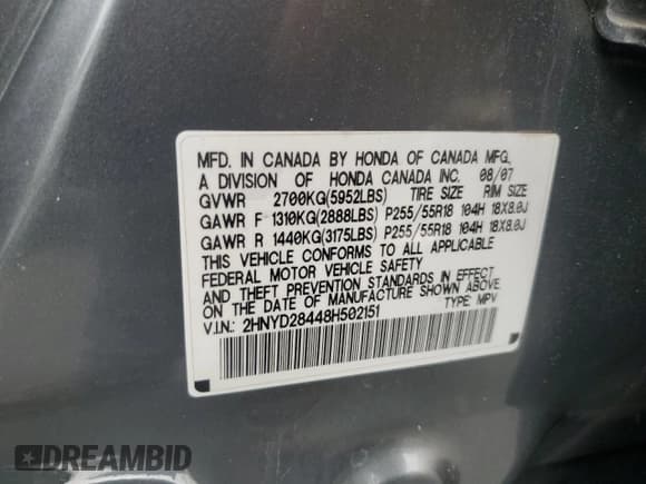 ✅ 2008 Acura MDX Technology • VIN: 2HNYD28448H502151 • Лот: 85933345. Опубликован ранее на Copart с пробегом 109 727 миль. Бесплатный доступ к архиву аукционных продаж из США и подробный отчёт об истории автомобиля на DreamBid. Изображение 13.