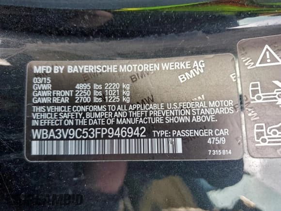 ✅ 2015 BMW 4 Series 428i xDrive • VIN: WBA3V9C53FP946942 • Lot: 94252685. Listed on Copart with 90,350 mi. Free auction sales archive from the USA and detailed vehicle history report at DreamBid. Image 12.