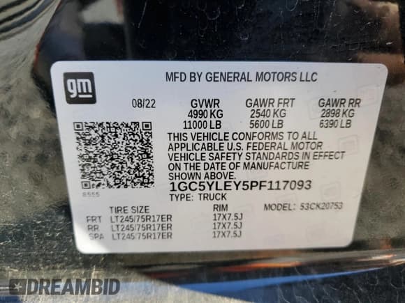 ✅ 2023 Chevrolet Silverado 2500HD Work Truck • VIN: 1GC5YLEY5PF117093 • Лот: 89663755. Опубликован ранее на Copart с пробегом 32 992 миль. Бесплатный доступ к архиву аукционных продаж из США и подробный отчёт об истории автомобиля на DreamBid. Изображение 12.