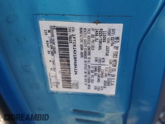 ✅ 1994 Ford Ranger Splash • VIN: 1FTCR14X1RPA84124 • Lot: 80544555. Wystawiony na Copart z przebiegiem 2 861 mil. Bezpłatny archiwum sprzedaży aukcyjnych z USA i szczegółowy raport historii pojazdu na DreamBid. Zdjęcie 12.