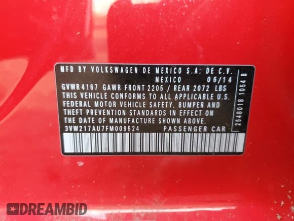 ✅ 2015 Volkswagen Golf TSI S • VIN: 3VW217AU7FM009524 • Lot: 92803295. Listed on Copart with 105,481 mi. Free auction sales archive from the USA and detailed vehicle history report at DreamBid. Image 12.