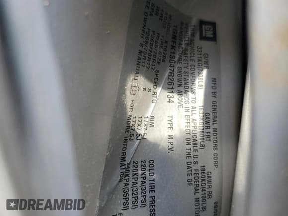 ✅ 2007 Chevrolet Tahoe LT • VIN: 1GNFK13047R261134 • Lot: 87025725. Wystawiony na Copart z przebiegiem Nie podano. Bezpłatny archiwum sprzedaży aukcyjnych z USA i szczegółowy raport historii pojazdu na DreamBid. Zdjęcie 13.