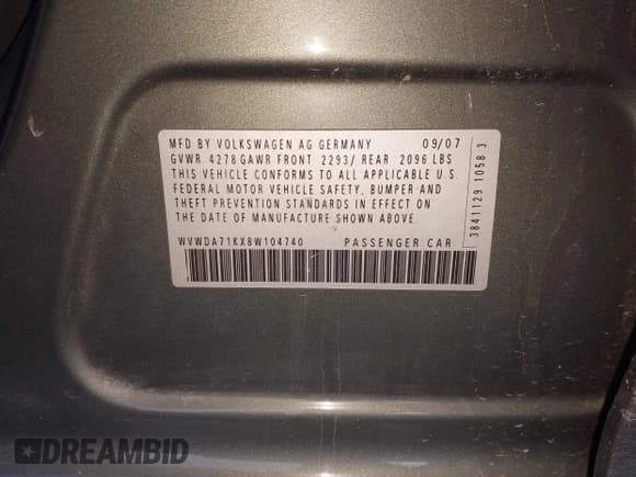 ✅ 2008 Volkswagen Rabbit S • VIN: WVWDA71KX8W104740 • Lot: 41510756. Listed on IAAI with 148,460 mi. Free auction sales archive from the USA and detailed vehicle history report at DreamBid. Image 9.