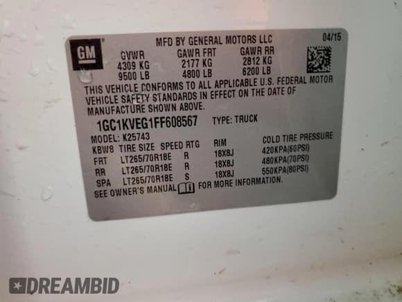 ✅ 2015 Chevrolet Silverado 2500HD LT • VIN: 1GC1KVEG1FF608567 • Лот: 83849915. Опубликован ранее на Copart с пробегом 117 070 миль. Бесплатный доступ к архиву аукционных продаж из США и подробный отчёт об истории автомобиля на DreamBid. Изображение 13.