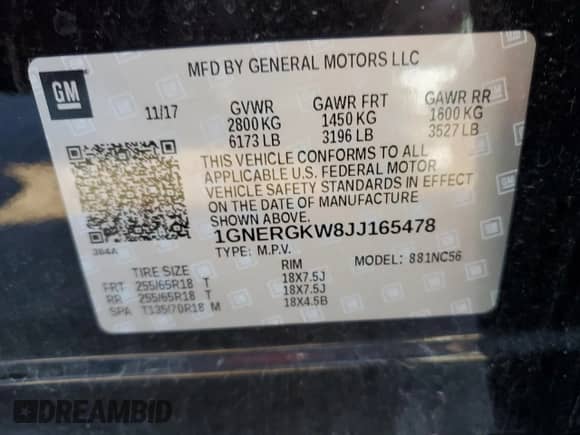 2018 Chevrolet Traverse LT Cloth z VIN 1GNERGKW8JJ165478, wystawiony jako Copart lot #43942435 z przebiegiem 71 645 mil mil oraz Szkoda całkowita • Salvage title. Historia ofert i sprzedaży dostępna na DreamBid. Obrazek 14.