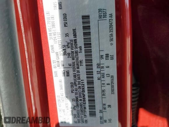 ✅ 2022 Ford F-150 Platinum • VIN: 1FTFW1E88NFB93211 • Лот: 85256775. Опубликован ранее на Copart с пробегом 41 605 миль. Бесплатный доступ к архиву аукционных продаж из США и подробный отчёт об истории автомобиля на DreamBid. Изображение 13.