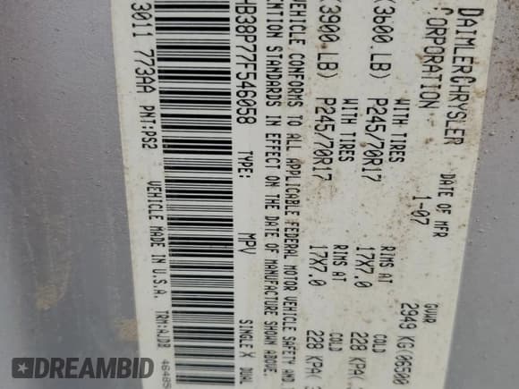 ✅ 2007 Dodge Durango SXT • VIN: 1D8HB38P77F546058 • Lot: 87254685. Listed on Copart with 197,932 mi. Free auction sales archive from the USA and detailed vehicle history report at DreamBid. Image 13.