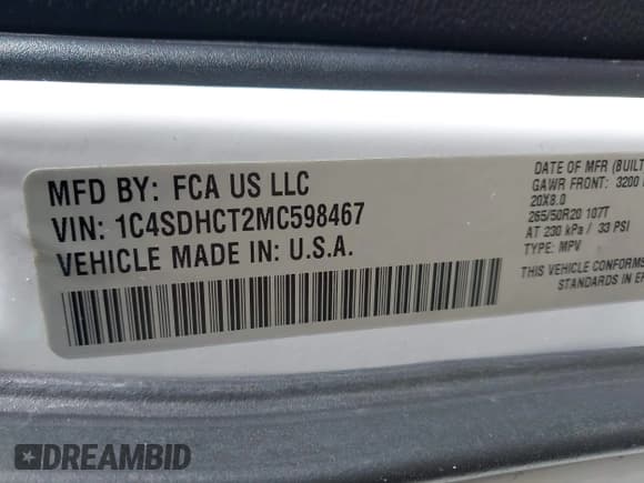 ✅ 2021 Dodge Durango R/T • VIN: 1C4SDHCT2MC598467 • Lot: 43683245. Listed on IAAI with 115,445 mi. Free auction sales archive from the USA and detailed vehicle history report at DreamBid. Image 9.