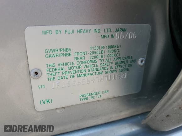 ✅ 2007 Subaru Forester X • VIN: JF1SG65647H711531 • Lot: 68213605. Listed on Copart with 188,310 mi. Free auction sales archive from the USA and detailed vehicle history report at DreamBid. Image 13.